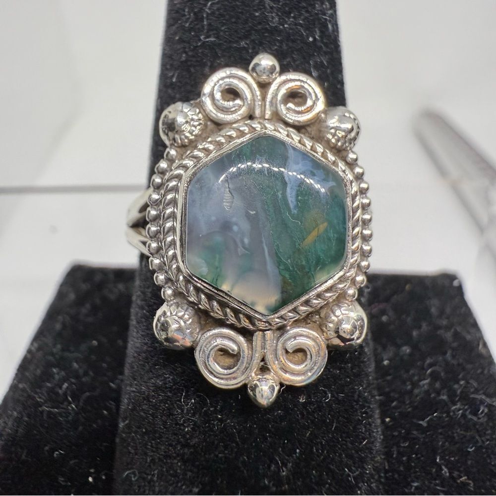 Moss Agate 925 Sterling Silver Ring